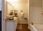 Thumbnail 39 of 147 - This is a photo of the primary bathroom in the 2 bedroom, 2 bath Islander floor plan at Nantucket Apartments in Loveland, OH.