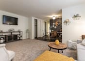 Thumbnail 9 of 29 - This is a picture of the living room and dining area in a 576 sq foot 1 bedroom, 1 bath apartment at Red Bank Reserve in the Madisonville neighborhood of Cincinnati, Ohio.