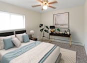 Thumbnail 12 of 38 - This is a photo of the digitally staged second bedroom of a 742 square foot, 2 bedroom apartment at Romaine Court Apartments in the Oakley neighborhood of Cincinnati, Ohio.