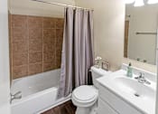Thumbnail 14 of 38 - This is a photo of the bathroom of a 742 square foot, 2 bedroom apartment at Romaine Court Apartments in the Oakley neighborhood of Cincinnati, Ohio.
