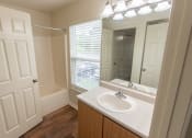Thumbnail 48 of 98 - This is photo of the bathroom in the 852 square foot, 1 bedroom Fairlawn floor plan at Trails of Saddlebrook Apartments in Florence, KY.