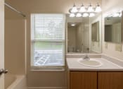 Thumbnail 49 of 98 - This is photo of the bathroom in the 852 square foot, 1 bedroom Fairlawn floor plan at Trails of Saddlebrook Apartments in Florence, KY.