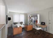 Thumbnail 15 of 34 - This is a photo of a virtually staged in the 640 square foot 1 bedroom apartment at The Summit at Midtown Apartments in Dallas, TX.