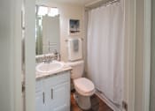 Thumbnail 9 of 34 - This is a photo of the bathroom in the 558 square foot 1 bedroom, 1 bath model apartment at The Summit at Midtown Apartments in Dallas, TX.