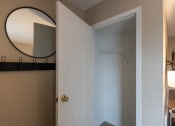 Thumbnail 48 of 75 - This is a photo of the living room closet of the 890 square foot 2 bedroom, 2 bath Liberty at Washington Place Apartments in in Miamisburg, Ohio in Washington Township.