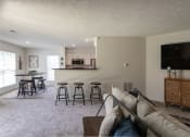 Thumbnail 26 of 57 - This is a photo of the kitchen and dining room from the living room  of the 1100 square foot 2 bedroom Kettering floor plan at Washington Park Apartments in Centerville, OH.