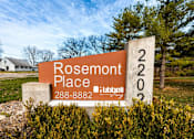 Thumbnail 48 of 90 - A sign for Rosemont Place with a phone number and a logo at Rosemont Place Apartments, Des Moines, IA