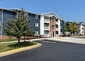 Thumbnail 3 of 7 - A tree is in front of apartment buildings.