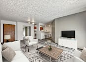 Thumbnail 1 of 33 - A living room with a white couch and a coffee table at Penbrooke Place Apartments, Sioux Falls, SD