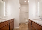 Thumbnail 36 of 39 - Bathroom with granite counter tops and a large mirror and storage at Clemens Building, Iowa , 50309