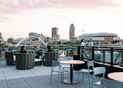Thumbnail 10 of 53 - A group of people are sitting on a rooftop terrace with a city skyline in the background.at Level, Des Moines  