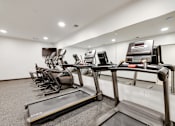 Thumbnail 20 of 28 - A row of treadmills in a gym.