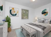 Thumbnail 7 of 17 - a bedroom with a bed and paintings on the wall