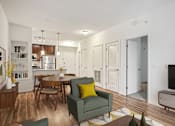 Thumbnail 6 of 13 - a living room and dining room with a table and chairs