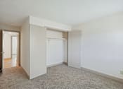 Thumbnail 11 of 20 - A white room with a carpeted floor and a closet with a sliding door.
