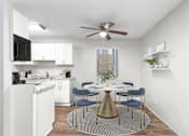Thumbnail 3 of 46 - A kitchen with a dining table and chairs.