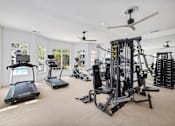 Thumbnail 21 of 45 - A spacious home gym with a variety of exercise equipment.