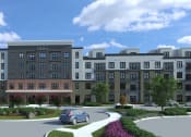 Thumbnail 28 of 38 - a rendering of an apartment building with cars parked in front of it at Aura Stonebridge, Richmond, VA 23225