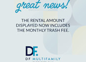Thumbnail 22 of 23 - A poster announces that the rental amount now includes the monthly trash fee.