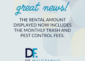 Thumbnail 73 of 73 - A poster announces that the rental amount now includes trash and pest control fees.