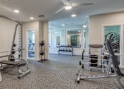 Thumbnail 26 of 40 - A well-equipped gym with a variety of exercise machines and weights.