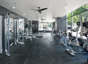 Thumbnail 18 of 46 - a gym with cardio equipment and large windows