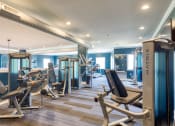 Thumbnail 10 of 35 - a gym with cardio machines and weights on a wooden floor
