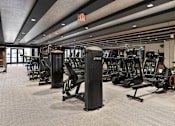 Thumbnail 18 of 52 - a gym with cardio machines and weights on the floor