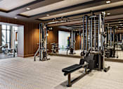 Thumbnail 19 of 52 - a gym with weights machines and a bench