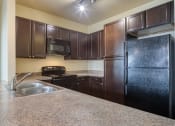 Thumbnail 42 of 60 - a kitchen with black appliances and granite counter tops at Proximity at ODU, Virginia, 23508