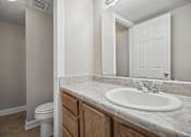 Thumbnail 21 of 33 - a bathroom with a sink and a toilet and a mirror