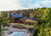 Thumbnail 39 of 51 - an aerial view of a resort with a pool and buildings at Terraces at High Mountain, Huntsville, AL 35811