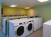 Thumbnail 9 of 16 - A row of washing machines in a laundry room.