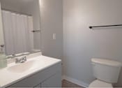 Thumbnail 18 of 18 - A white toilet sits next to a sink in a bathroom.