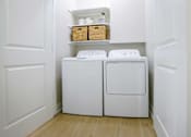 Thumbnail 33 of 36 - A small laundry room with a washer and dryer.