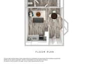 Thumbnail 25 of 28 - A floor plan of a small apartment with a kitchen, living room, and bedroom.
