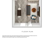 Thumbnail 19 of 28 - A floor plan of a bedroom with a bed, dresser, and nightstand.