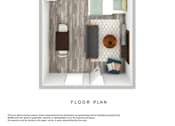 Thumbnail 26 of 28 - A floor plan of a room with a kitchen area, a living room, and a bathroom.