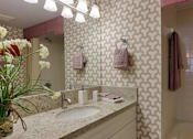 Thumbnail 29 of 29 - A bathroom with a sink, mirror, and a potted plant.