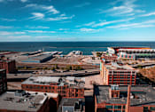 Thumbnail 19 of 22 - Aerial view of a city at Shorehaus Lofts Apartments, Cleveland, 44113