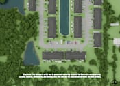 Thumbnail 13 of 13 - A 3D rendered image of a residential area with buildings, roads, and a lake.