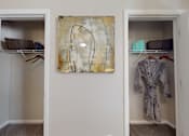 Thumbnail 8 of 33 - A room with two open closets and a painting on the wall.
