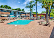 Thumbnail 7 of 25 - A swimming pool surrounded by palm trees and lounge chairs.