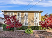 Thumbnail 17 of 17 - A beige building with a red tree in front.