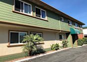 Thumbnail 21 of 62 - a green house with palm trees in front of it