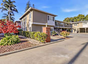 Thumbnail 1 of 17 - A residential area with a house and a tree with red leaves.