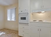 Thumbnail 15 of 34 - A kitchen with white cabinets and a microwave oven.