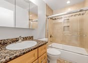 Thumbnail 12 of 92 - A bathroom with a sink, toilet, and bathtub.