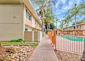 Thumbnail 15 of 51 - A row of houses with a pool and palm trees.