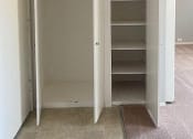 Thumbnail 10 of 10 - A white closet with shelves and a mat on the floor.